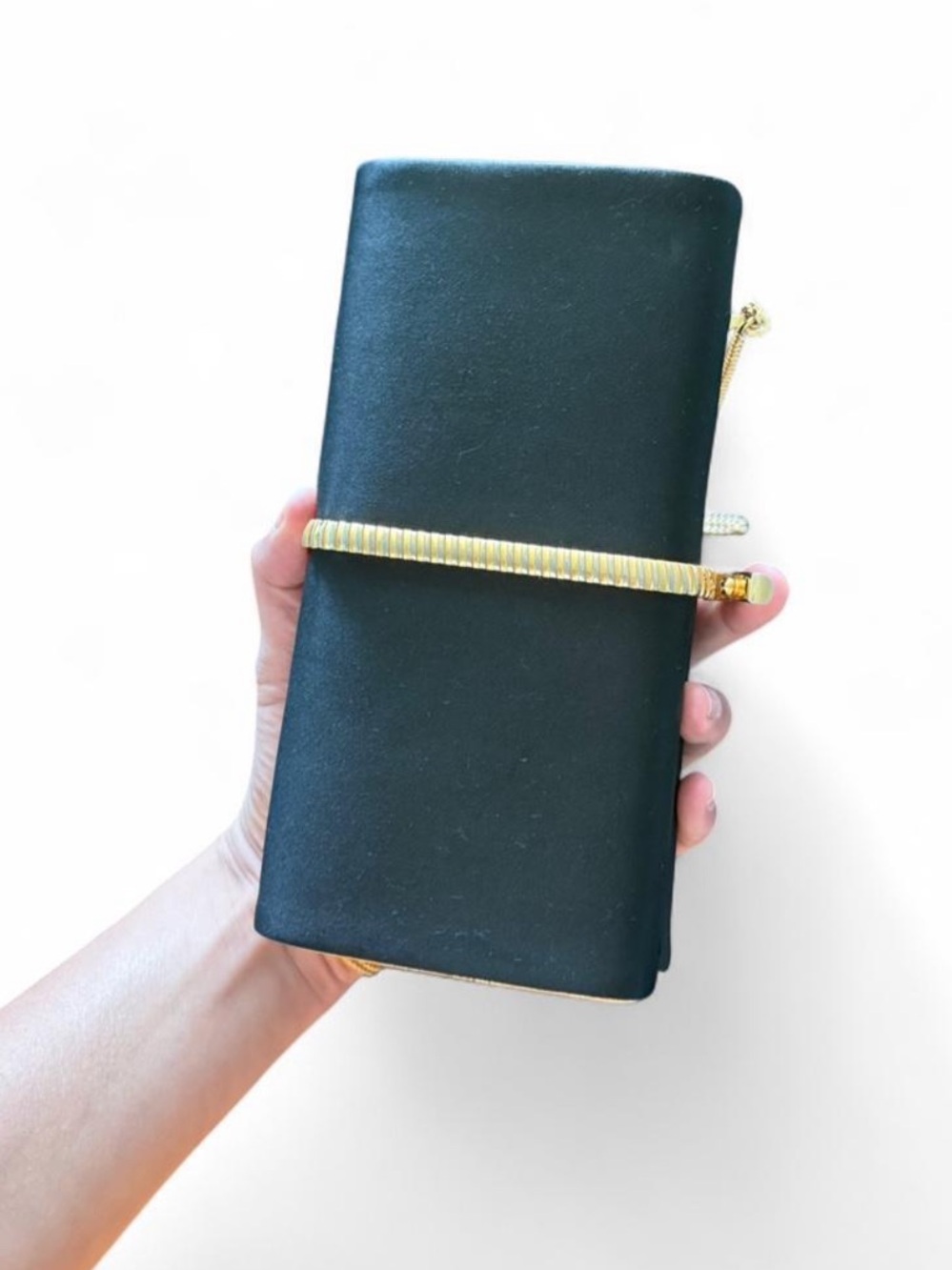 Rodo Black Long Wallet with Gold Chain Accent